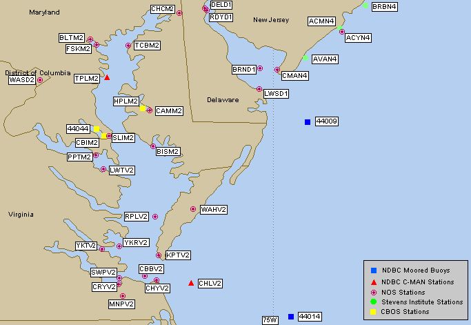 Mesomap of nearby weather buoys